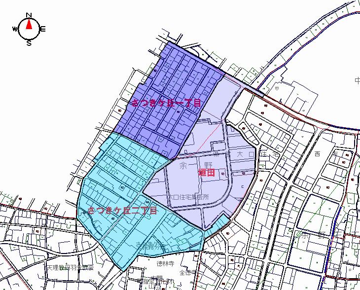 垣田、さつきケ丘区域図